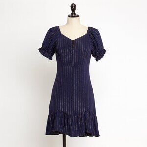 Umgee Navy Striped Dress with Ruffle Sleeves – Size S